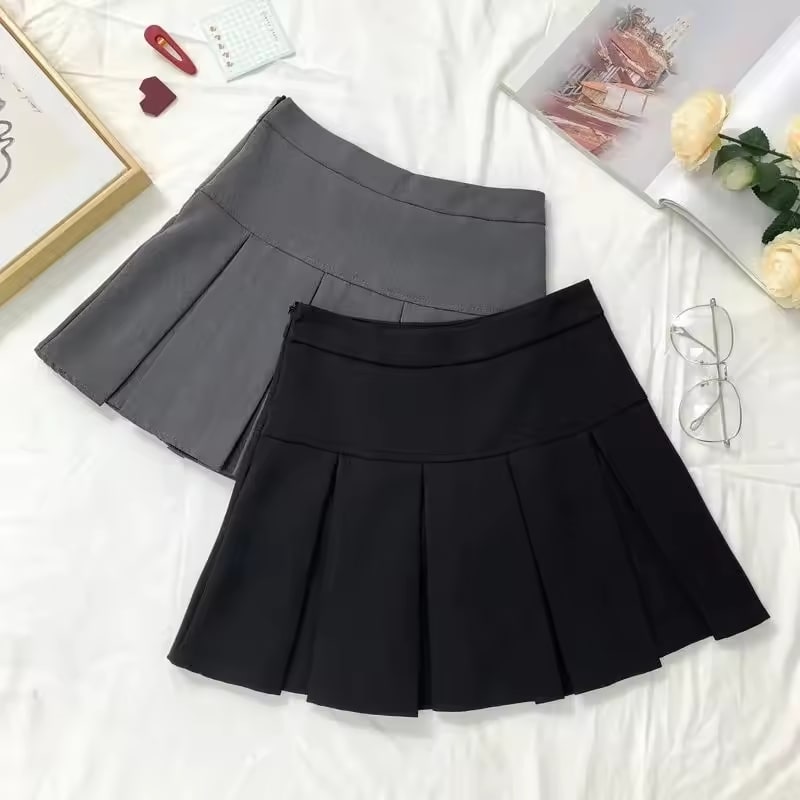 Vintage Gray Pleated Skirt Women Kawaii High Waist Mini Skirts Korean Fashion School Uniform Harajuku Streetwear Spring